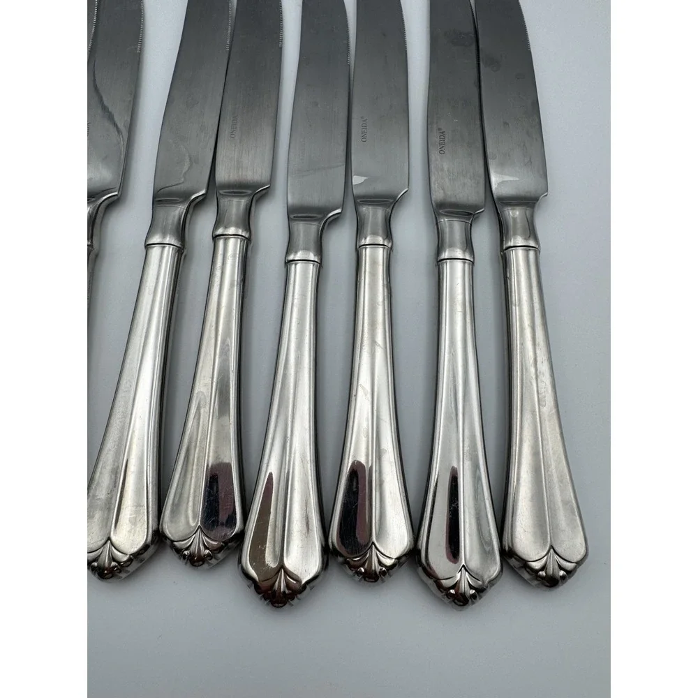 Vintage Oneida Stainless Julliard Dinner Knives Set Of‎ 8 Cube